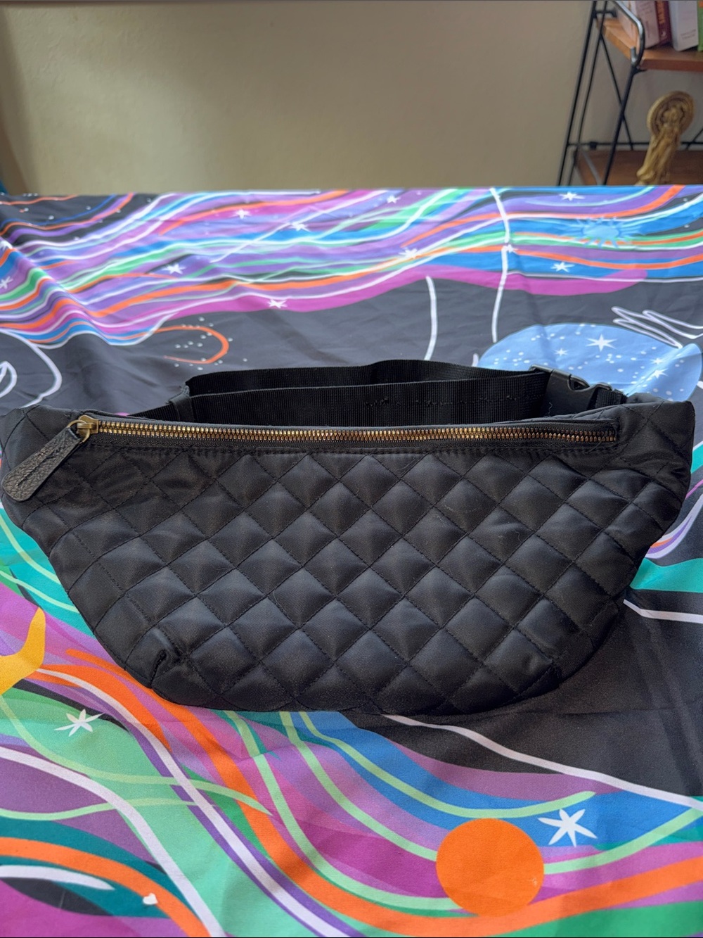 Maurices Black Quilted Crossbody Fanny Pack with Gold Zipper